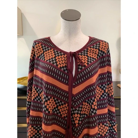 plenty by Tracy Reese Women’s M/L striped fringed folkloric poncho - Picture 3 of 9